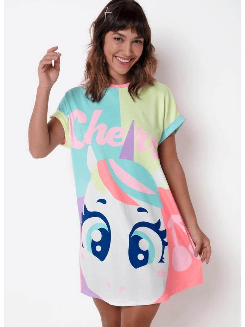 Camisola manga curta viscolycra feminino unicórnio cherry
