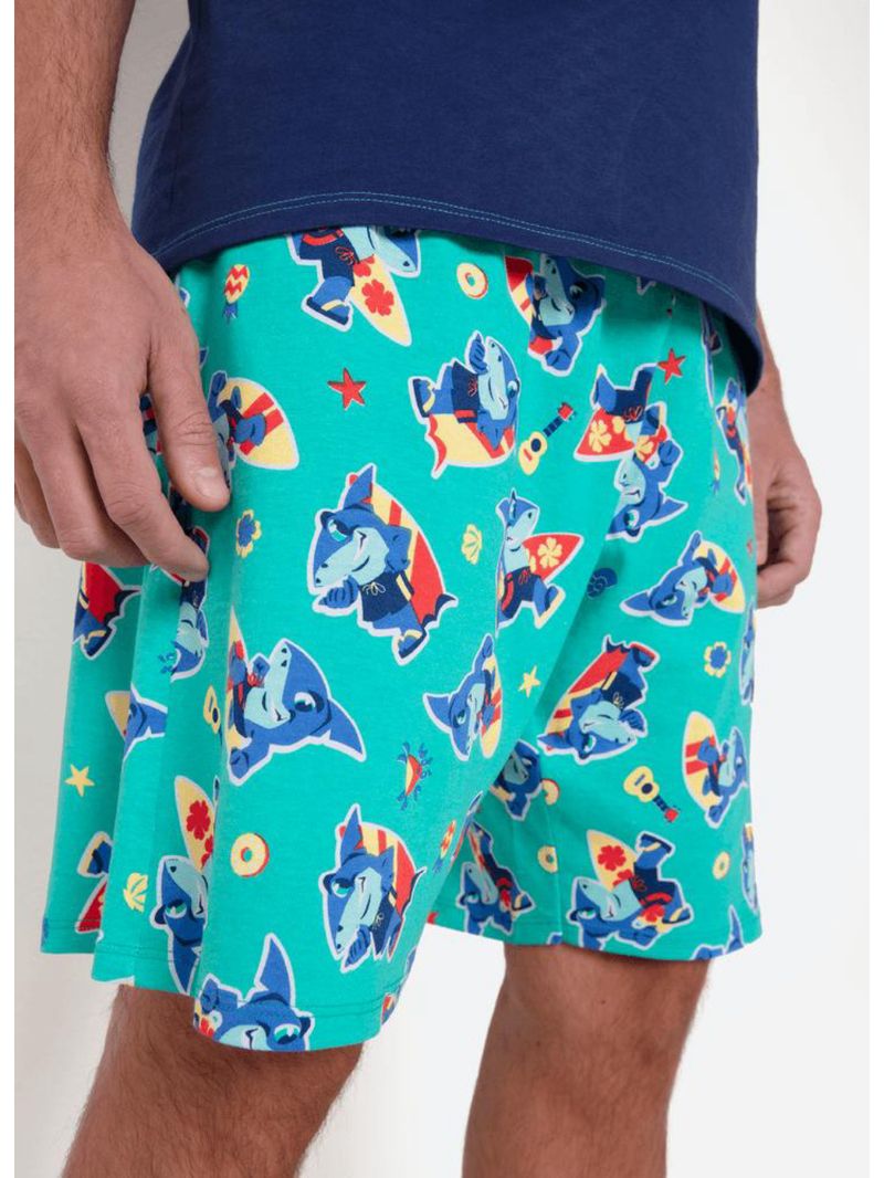Pijama manga curta algodão masculino tubarão aloha