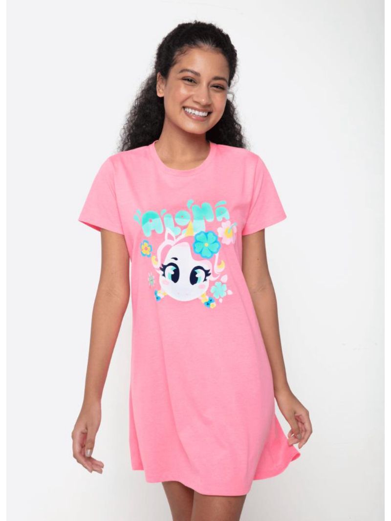 Camisola manga curta algodão feminina unicórnio aloha