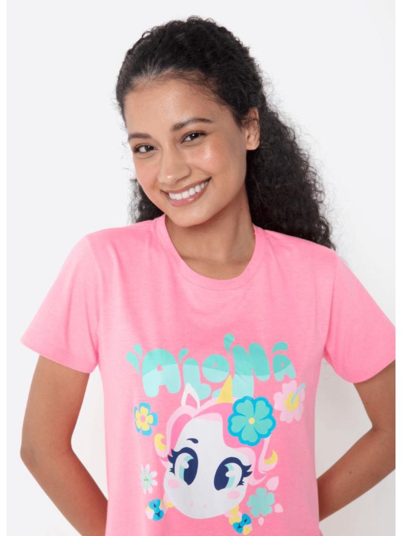 Camisola manga curta algodão feminina unicórnio aloha