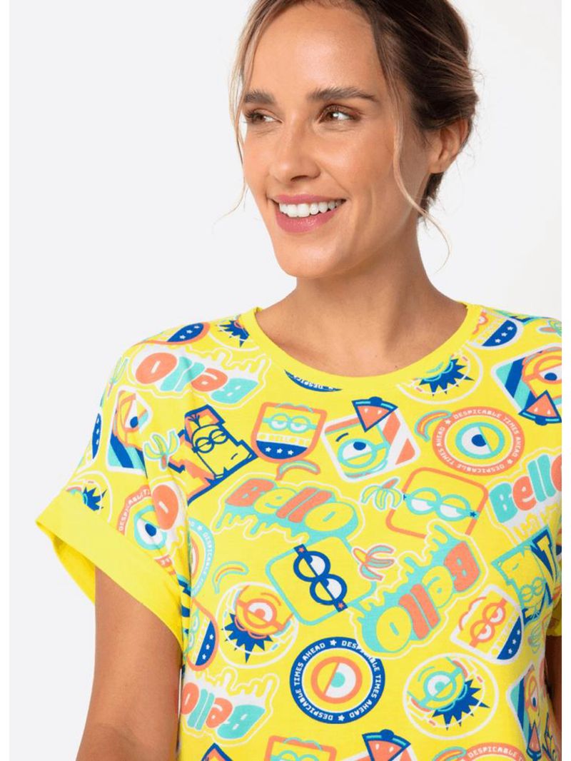 Camisola manga curta viscolycra feminina minions