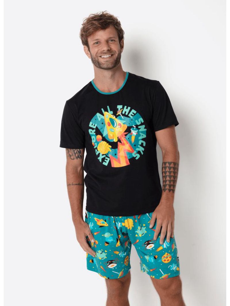 Pijama manga curta masculino space food