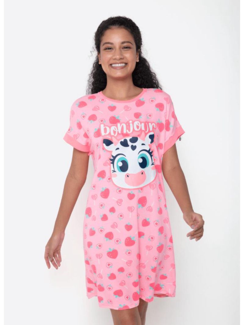 Camisola manga curta viscolycra feminino vaca romântica
