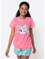 Pijama manga curta feminino unicórnio aloha