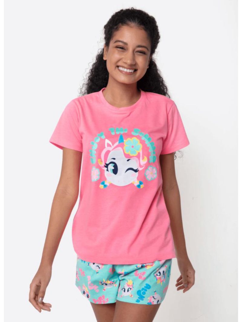 Pijama manga curta feminino unicórnio aloha