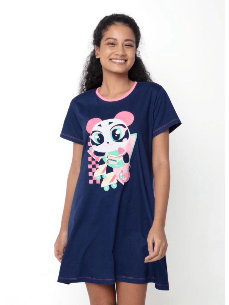 Camisola manga curta algodão feminina panda miami