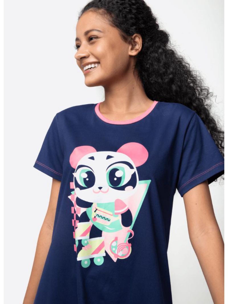 Camisola manga curta algodão feminina panda miami