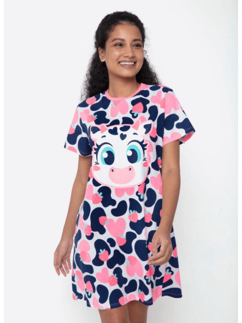 Camisola manga curta algodão feminino vaca romântica