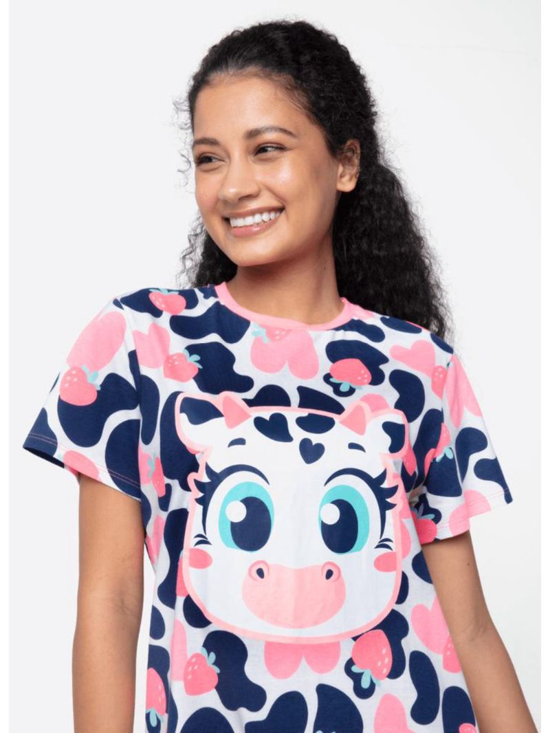 Camisola manga curta algodão feminino vaca romântica