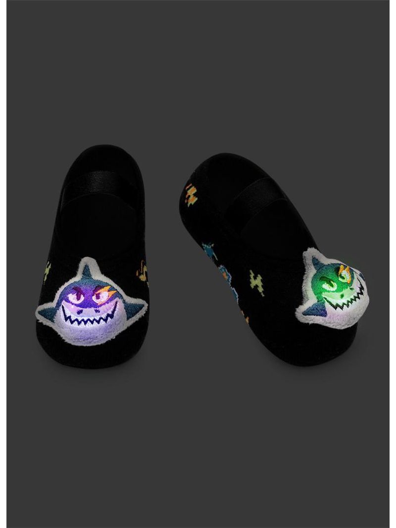 Meia sapatilha antiderrapante com led bebê menino tubarão rockstar