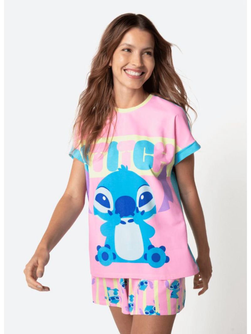 Pijama manga curta viscolycra feminino stitch