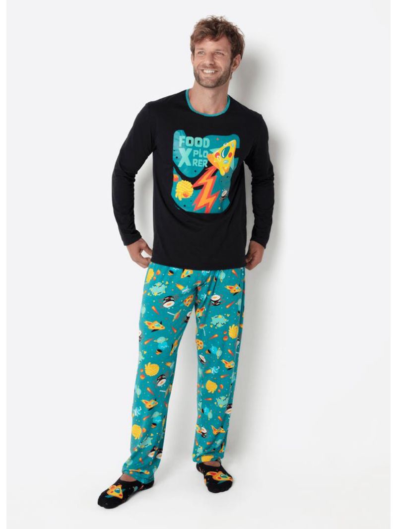 Pijama manga longa algodão masculino space food