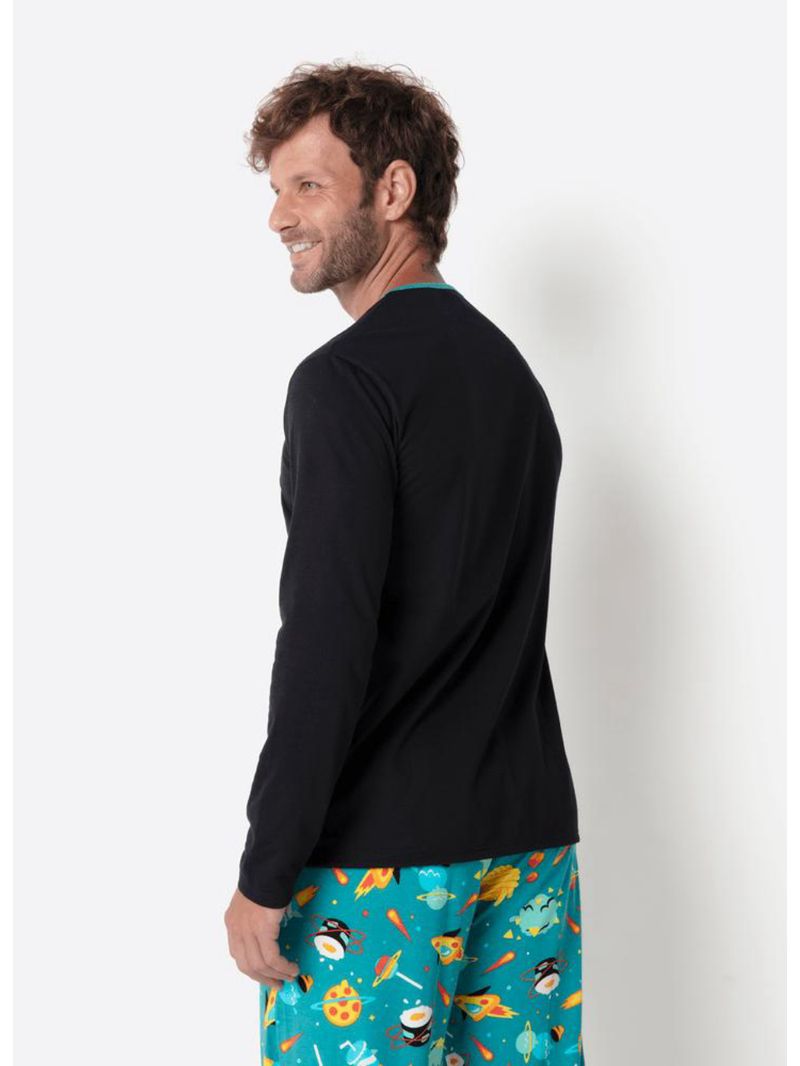 Pijama manga longa algodão masculino space food