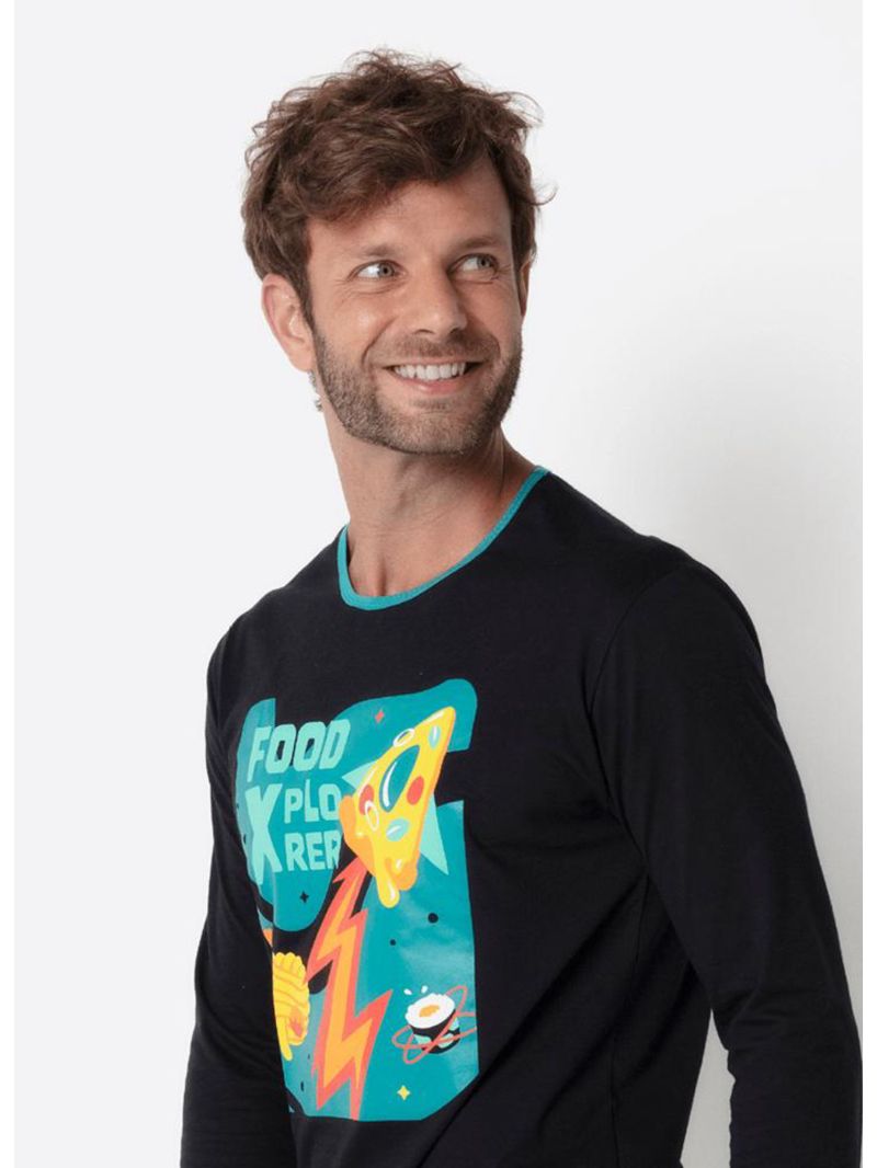 Pijama manga longa algodão masculino space food