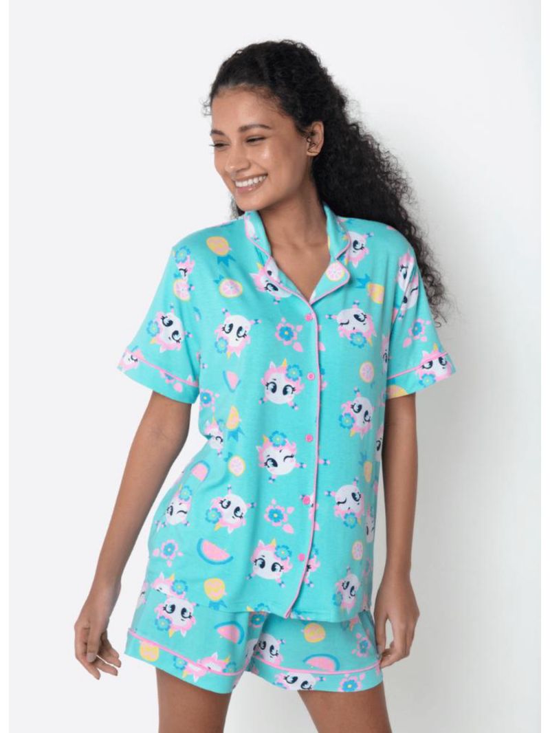 Pijama manga curta viscolycra feminino unicórnio aloha