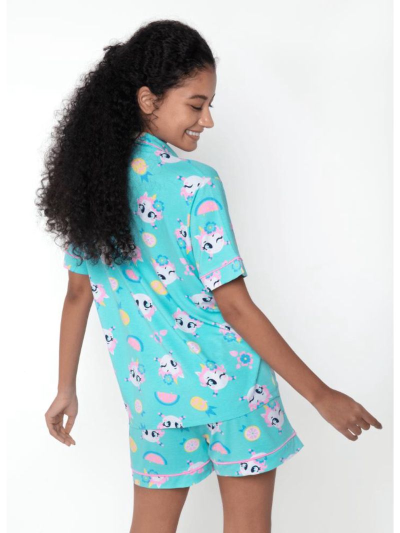 Pijama manga curta viscolycra feminino unicórnio aloha