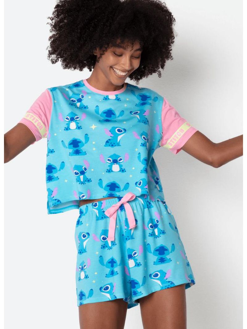 Pijama manga curta viscolycra feminino stitch