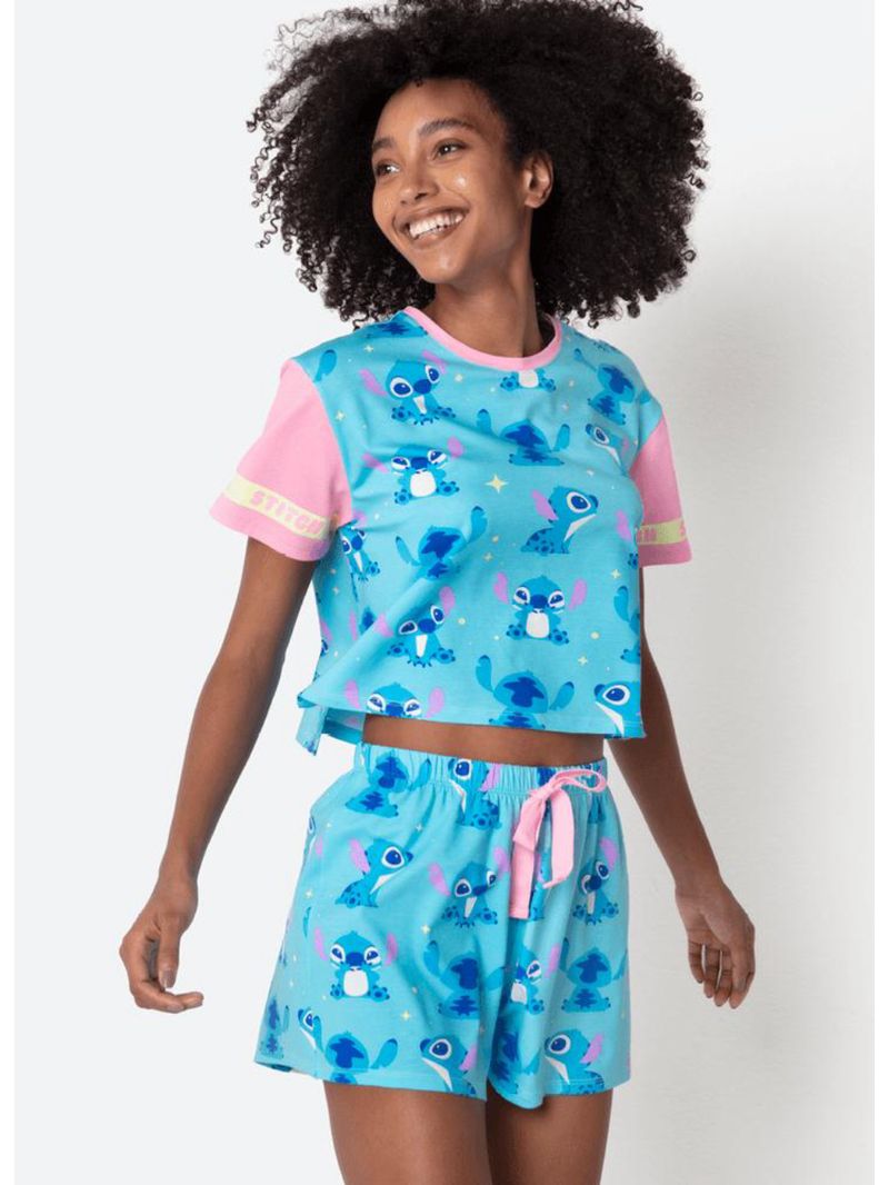 Pijama manga curta viscolycra feminino stitch