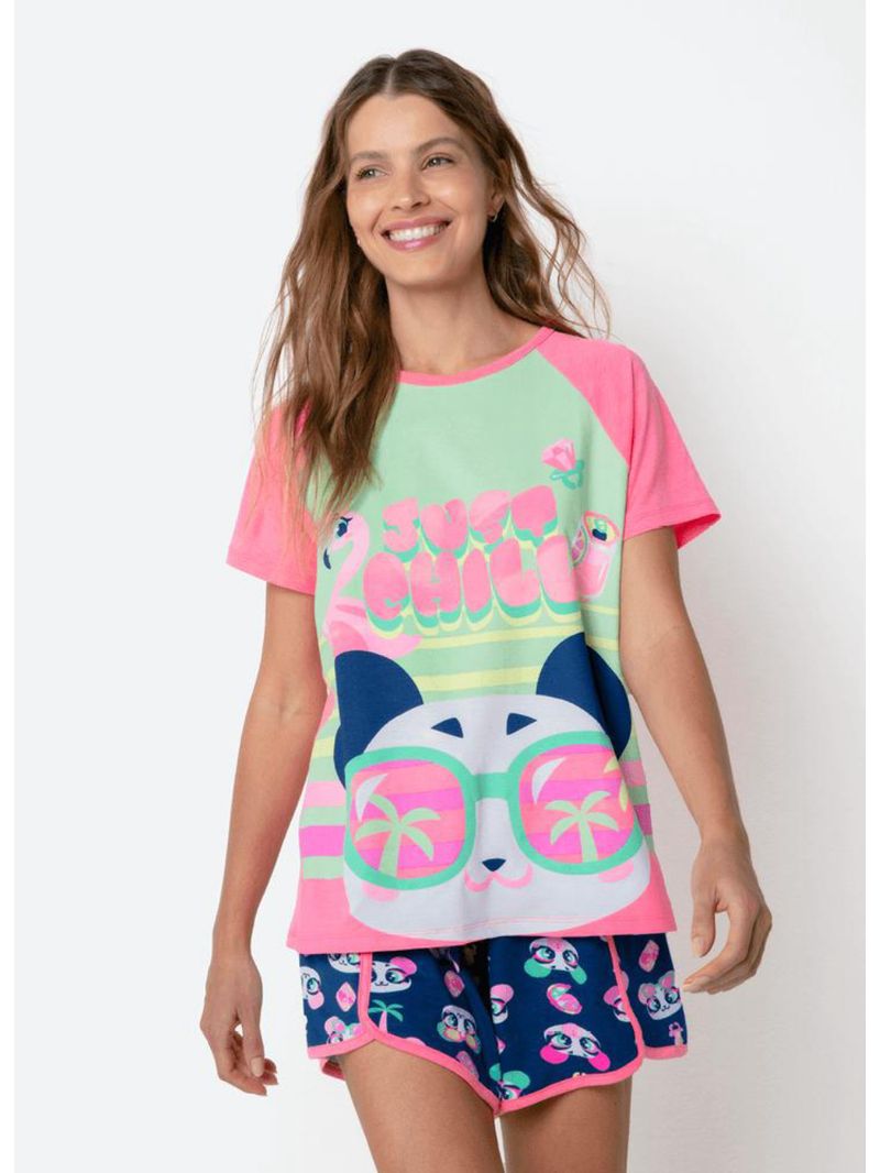 Pijama manga curta viscolycra feminino panda miami