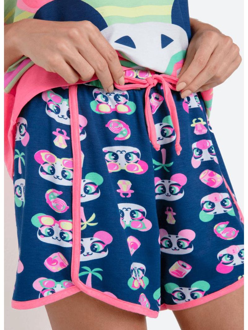 Pijama manga curta viscolycra feminino panda miami