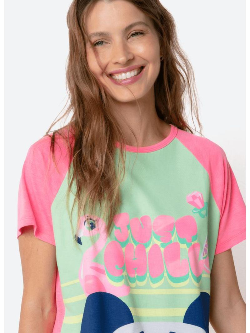 Pijama manga curta viscolycra feminino panda miami
