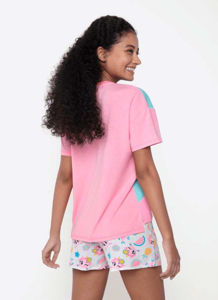 Pijama manga curta viscolycra feminino unicórnio aloha