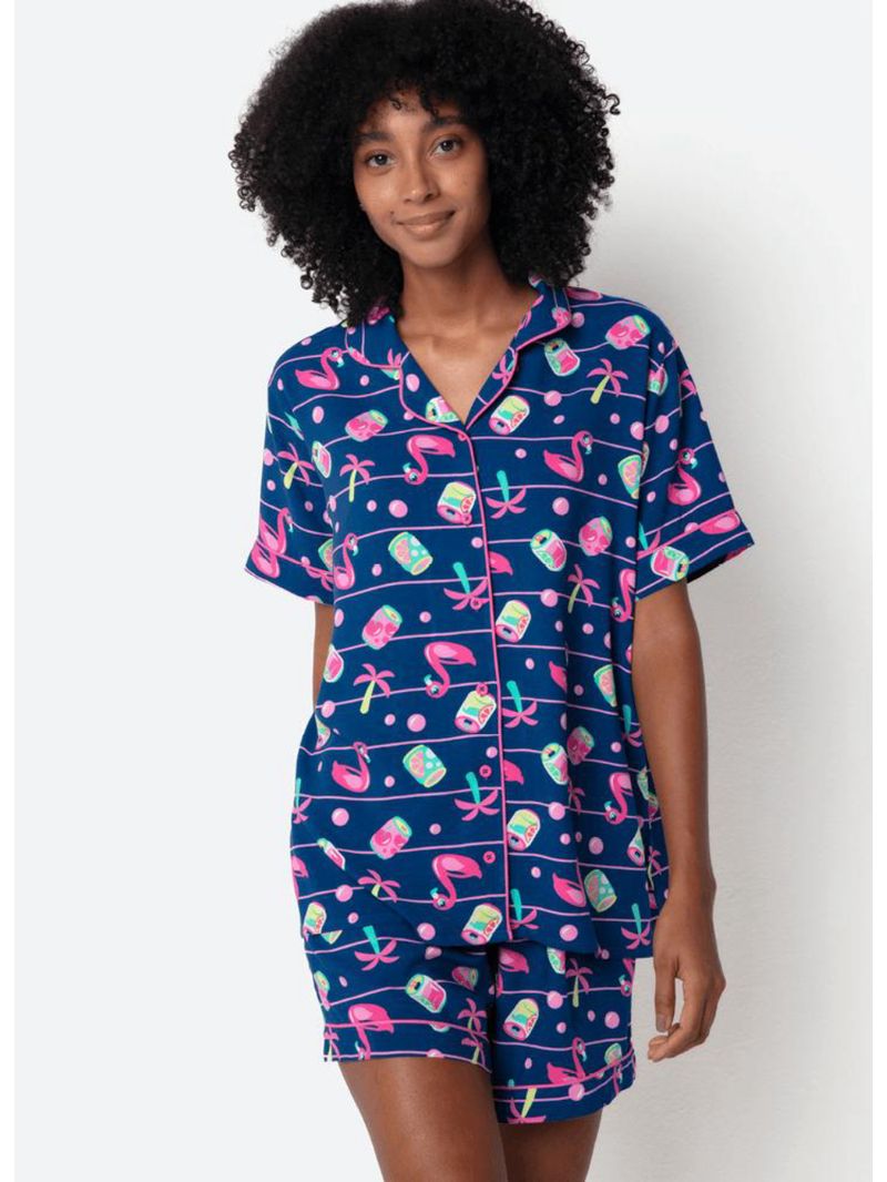Pijama manga curta viscose feminino panda miami