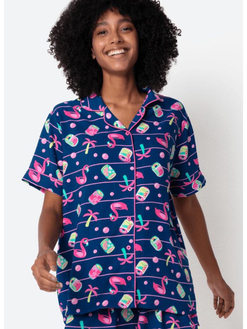 Pijama manga curta viscose feminino panda miami