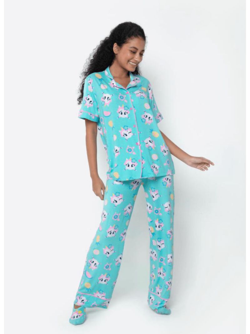 Pijama manga curta viscolycra feminino unicórnio aloha