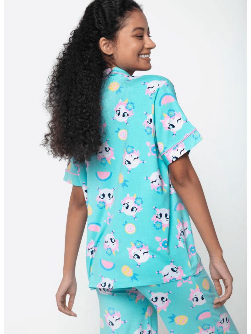 Pijama manga curta viscolycra feminino unicórnio aloha