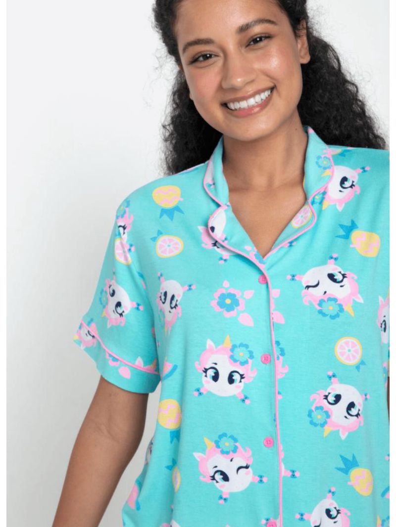 Pijama manga curta viscolycra feminino unicórnio aloha