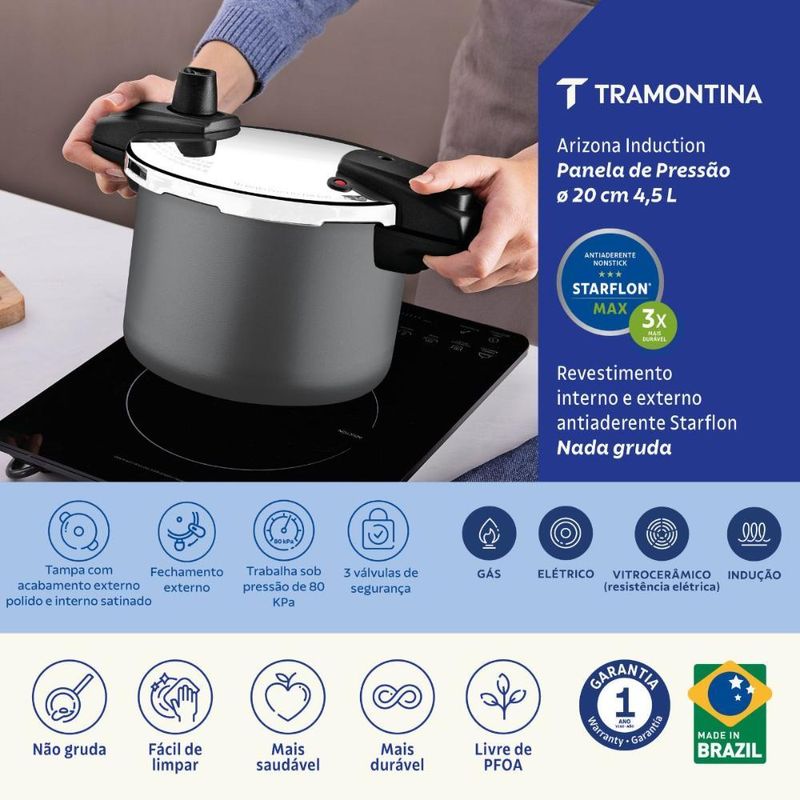 Panela de pressão arizona antiaderente 4,5l indução tramontina