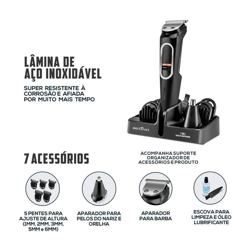 Aparador De Pelos Multigroom Bap21p Britânia 7 Em 1 Bivolt Preto Bivolt