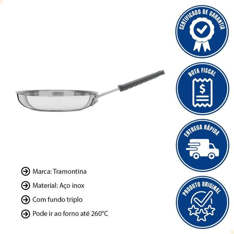 Frigideira Tramontina Professional Em Inox Fundo Triplo E Cabo Com Luva De Silicone 20 Cm 62333200