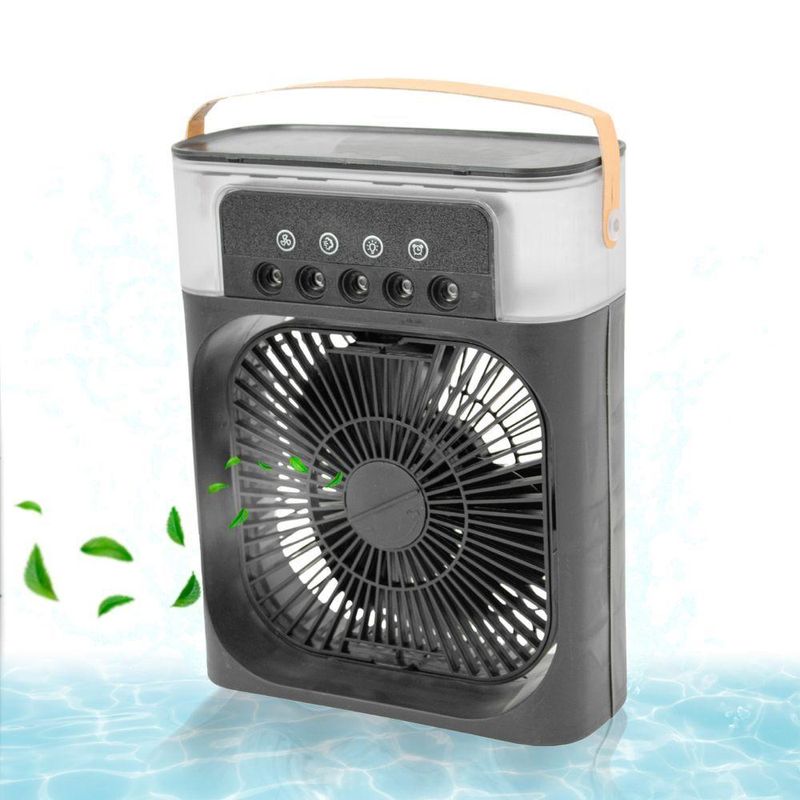 Mini Ventilador Climatizador 3 Em 1c/Umidificador E Luz Led Usb, Portátil, Silencioso De Mesa Preto