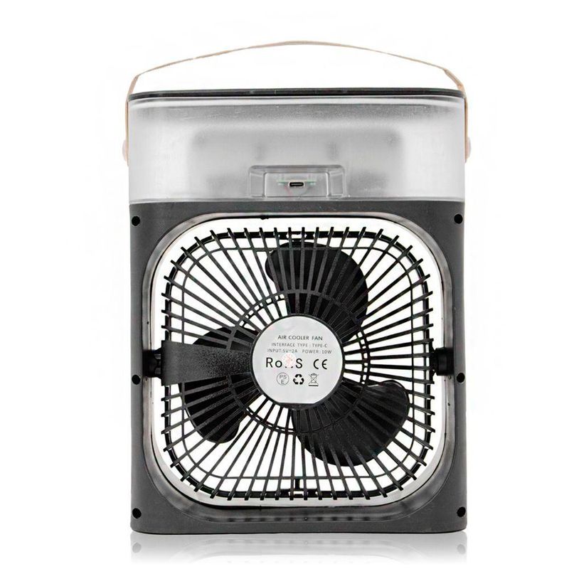 Mini Ventilador Climatizador 3 Em 1c/Umidificador E Luz Led Usb, Portátil, Silencioso De Mesa Preto
