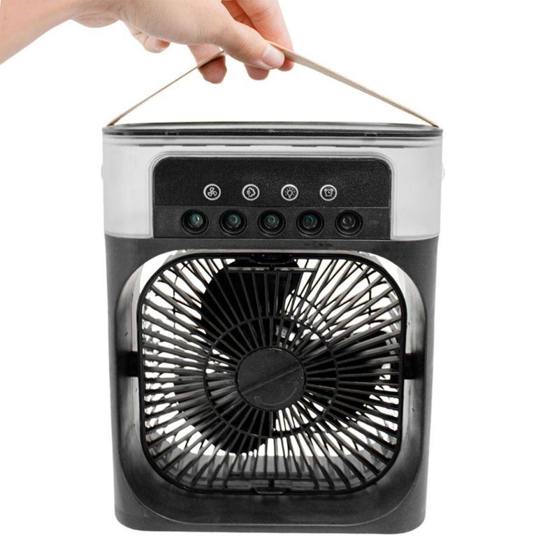 Mini Ventilador Climatizador 3 Em 1c/Umidificador E Luz Led Usb, Portátil, Silencioso De Mesa Preto