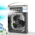 Mini Ventilador Climatizador 3 Em 1c/Umidificador E Luz Led Usb, Portátil, Silencioso De Mesa Preto