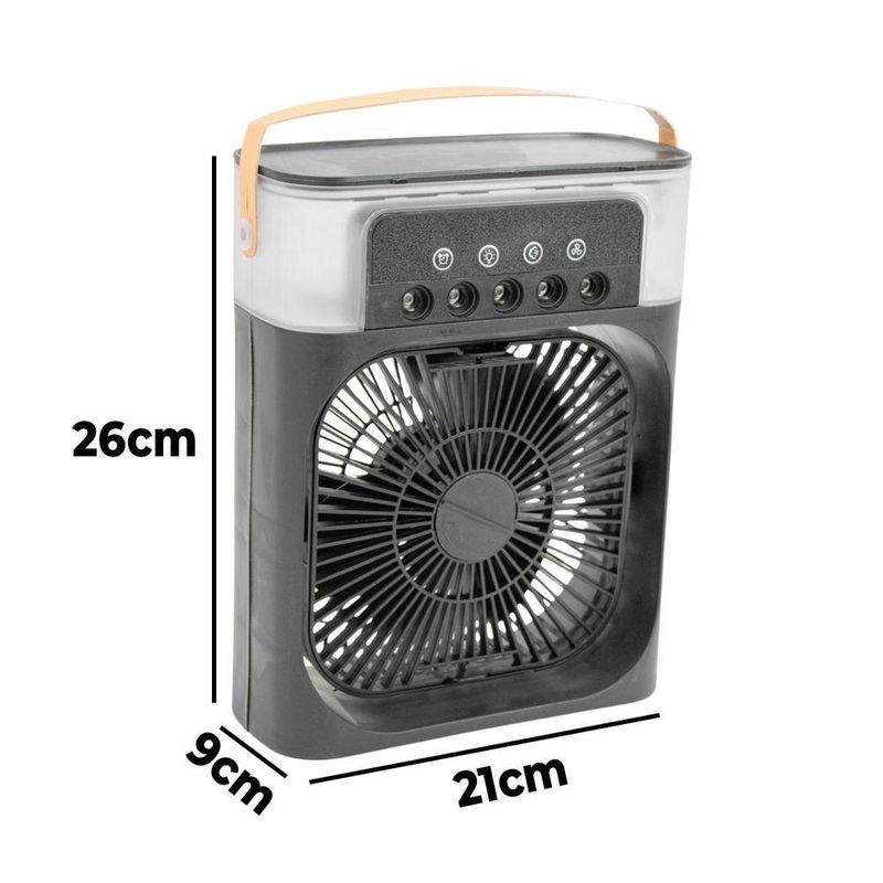 Mini Ventilador Climatizador 3 Em 1c/Umidificador E Luz Led Usb, Portátil, Silencioso De Mesa Preto