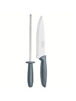 Conjunto faca chef e chaira tramontina plenus cinza - 2 peças