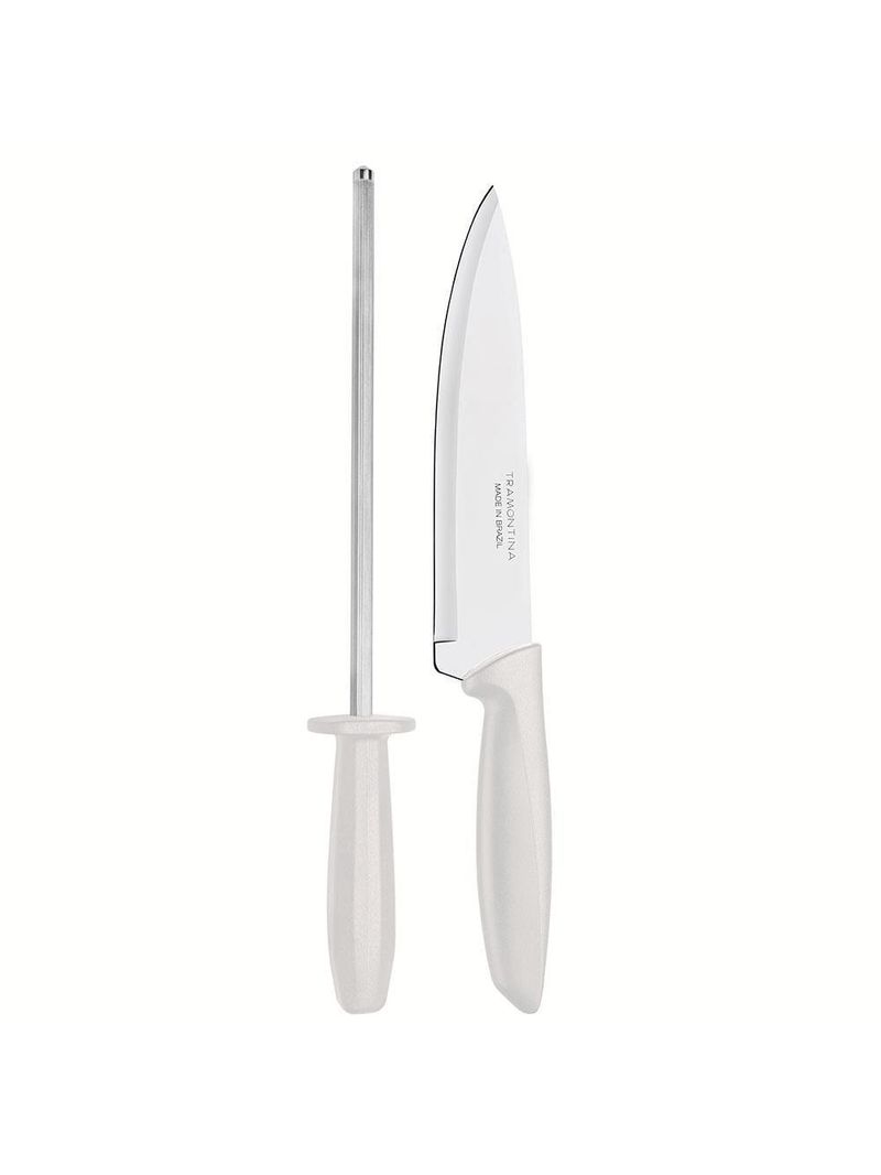 Conjunto faca chef e chaira tramontina plenus off-white - 2 peças