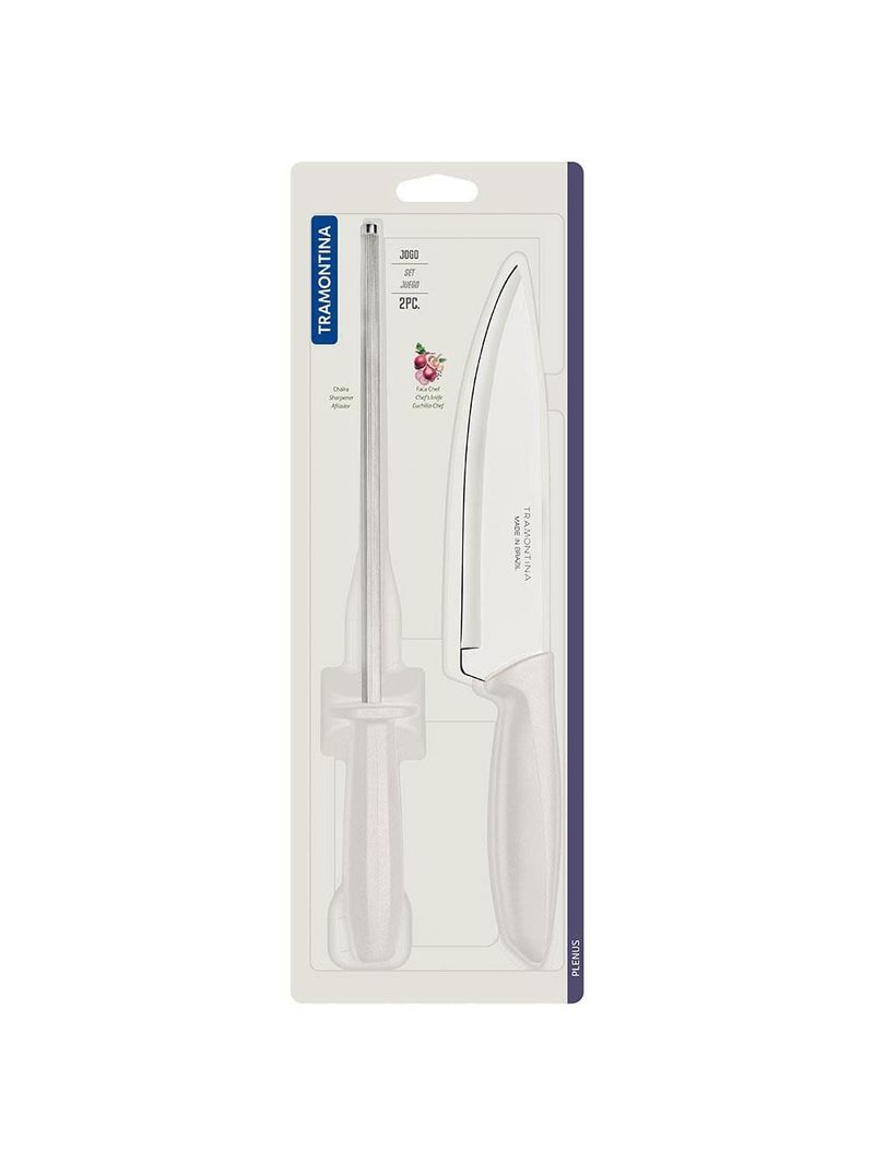 Conjunto faca chef e chaira tramontina plenus off-white - 2 peças