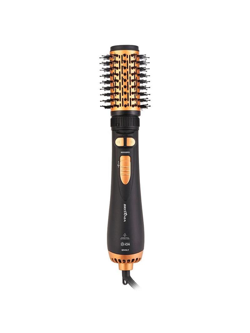 Escova rotativa secadora britânia ber20pd com 3 temperaturas bivolt – preta/dourada