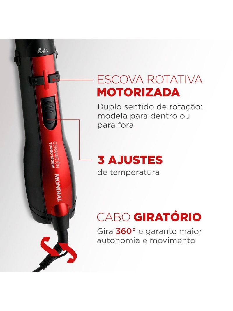 Escova rotativa mondial ceramic Íon turbo er-09 - vermelho