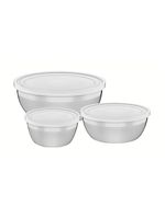 Jogo De Potes Em Aço Inox Com Tampa Plástica Tramontina Freezinox 3 Peças 64220160