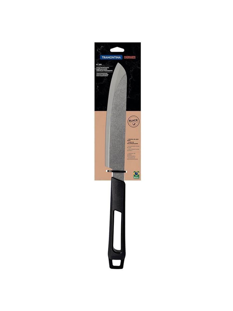 Faca Trinchante Tramontina Churrasco Black Lâmina Aço Inox E Cabo De Polipropileno Preto 8" 26590108