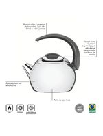 Chaleira Tramontina Em Aço Inox Cabo Preto 18 Cm 2,2 L 61482183