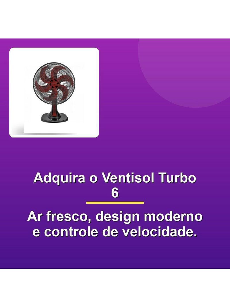Ventisol Ventilador Mesa Turbo 6 40cm Vermelho 127v