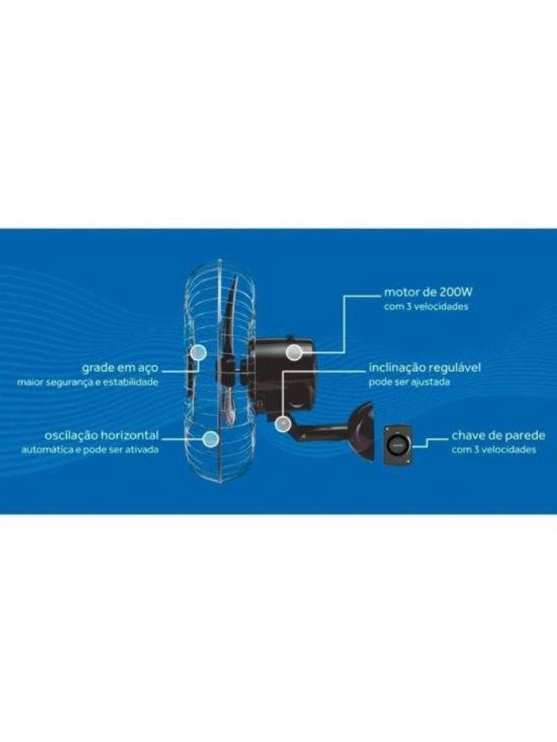 Ventilador De Parede Ventisol Oscilante 50cm Aço Preto Bivolt
