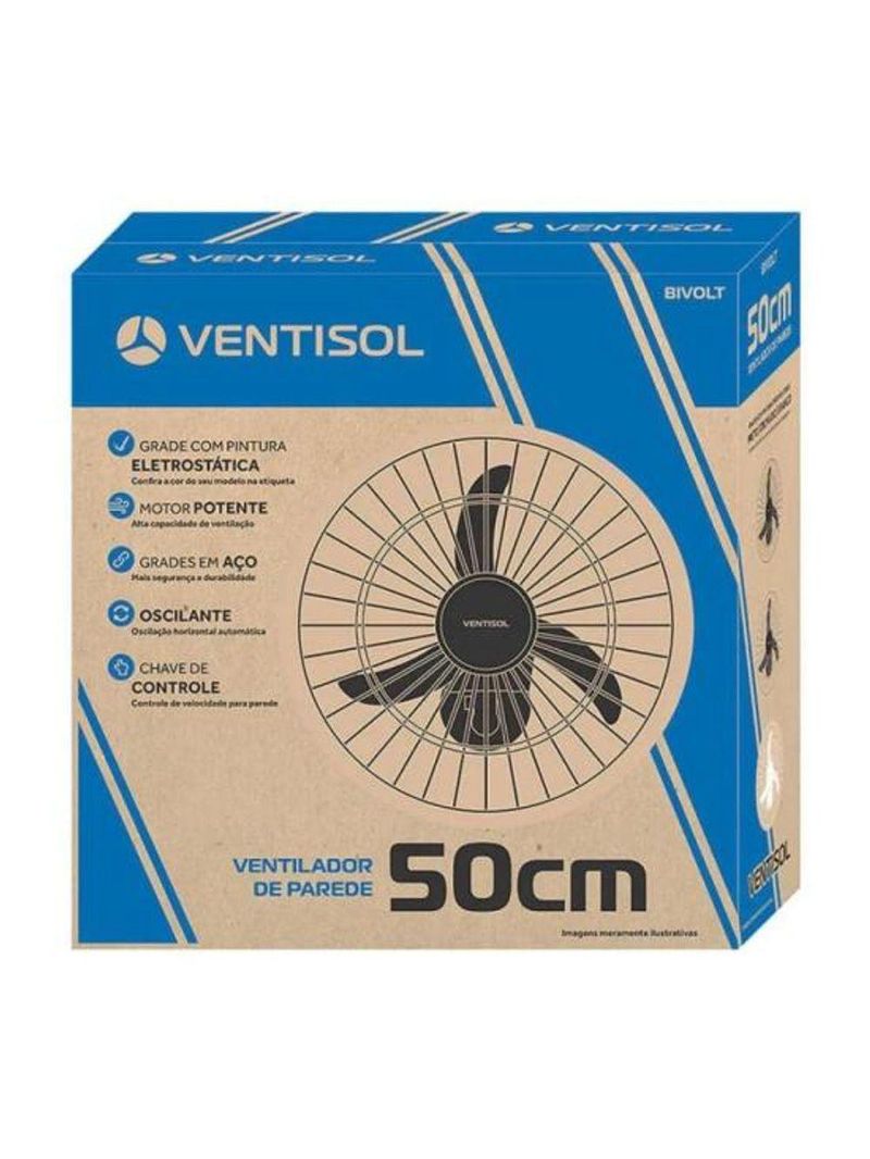 Ventilador De Parede Ventisol Oscilante 50cm Aço Preto Bivolt